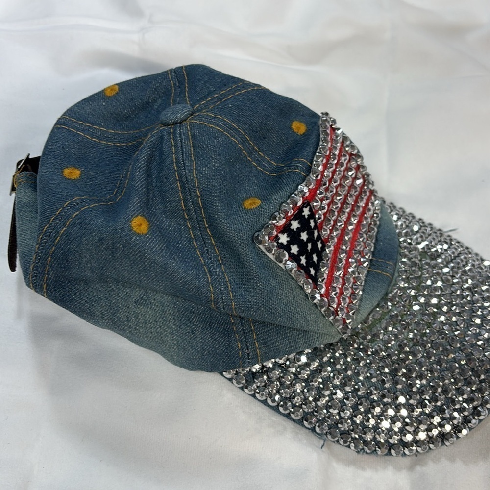 Rue 21 etc. bling denim US flag sparking adjustable hat - Picture 4 of 9